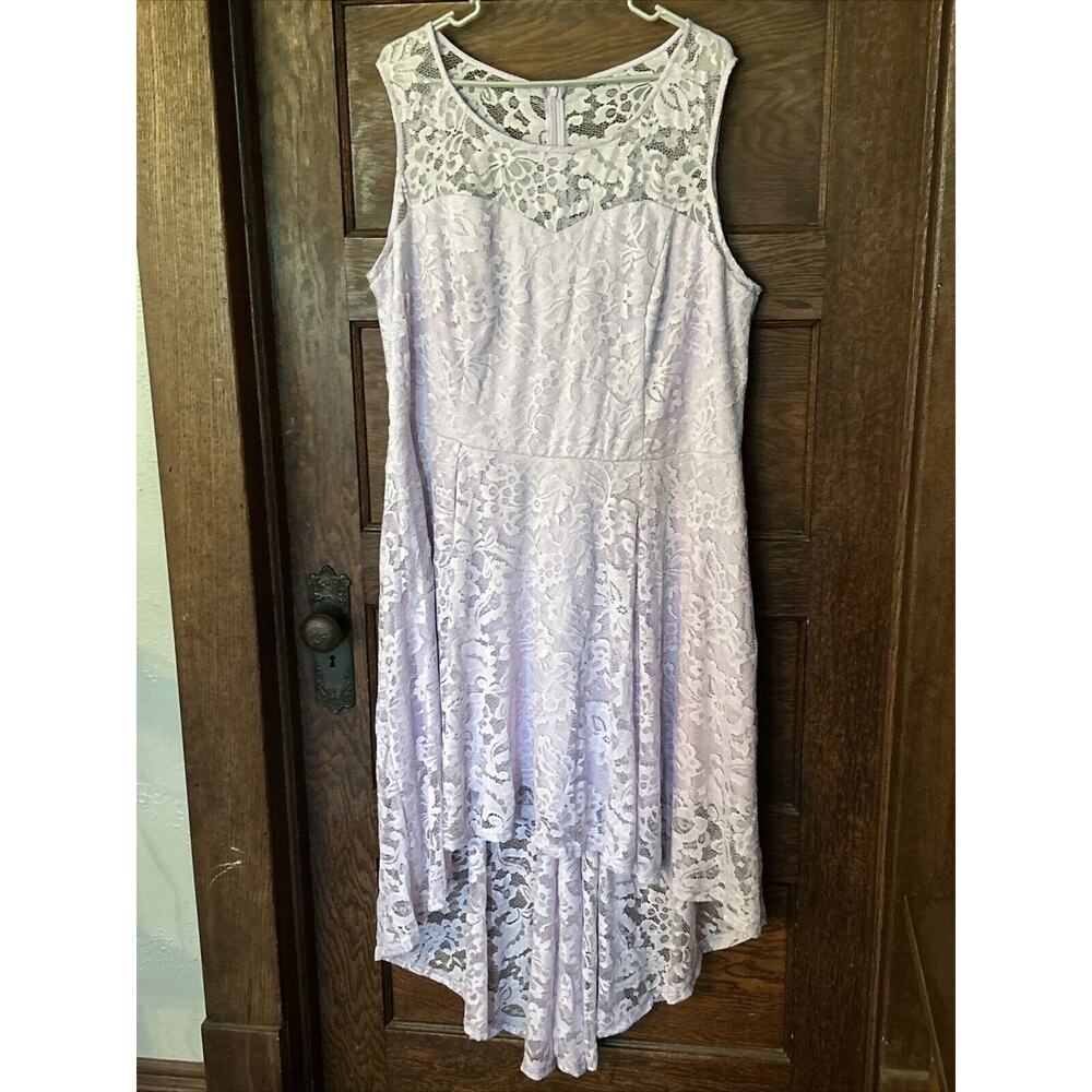 Zapaka Lavender Purple Lace Overlay High Low Hem Dress Sz 5XL